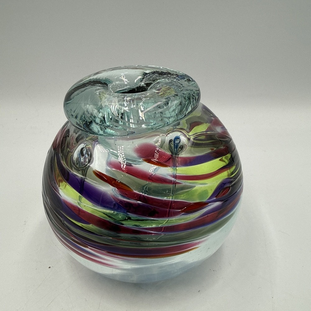 Contemporary Kitras Art Glass Hand Blown 4" Ball Diffuser/Incense/Candle Vase